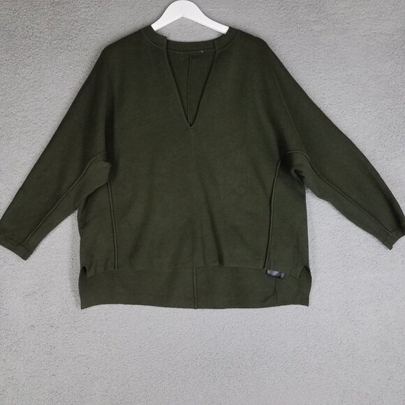 Sandro Sweater Women's 3/ Large Olive Green Oversized Knit Pullover Stretch - Picture 1 of 12